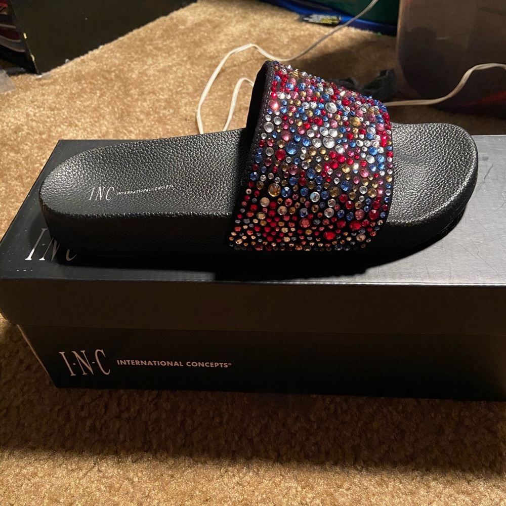INC sparkly Macy’s slides - Picture 1 of 4